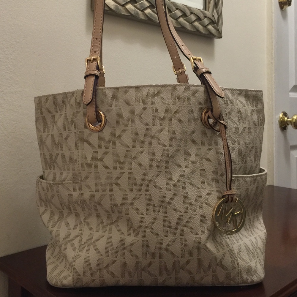 Michael Kors Beige/Tan MK Logo Tote Shoulder Bag